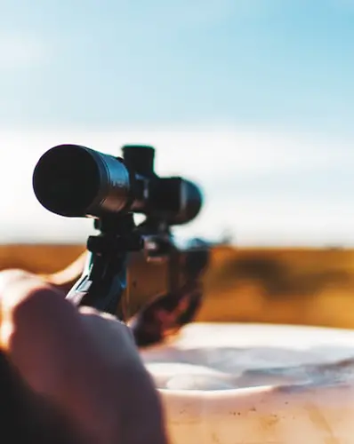 A close up on a rifle scope